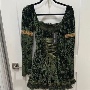 Dolls Kill Current Mood Green Velvet Dress size XXs